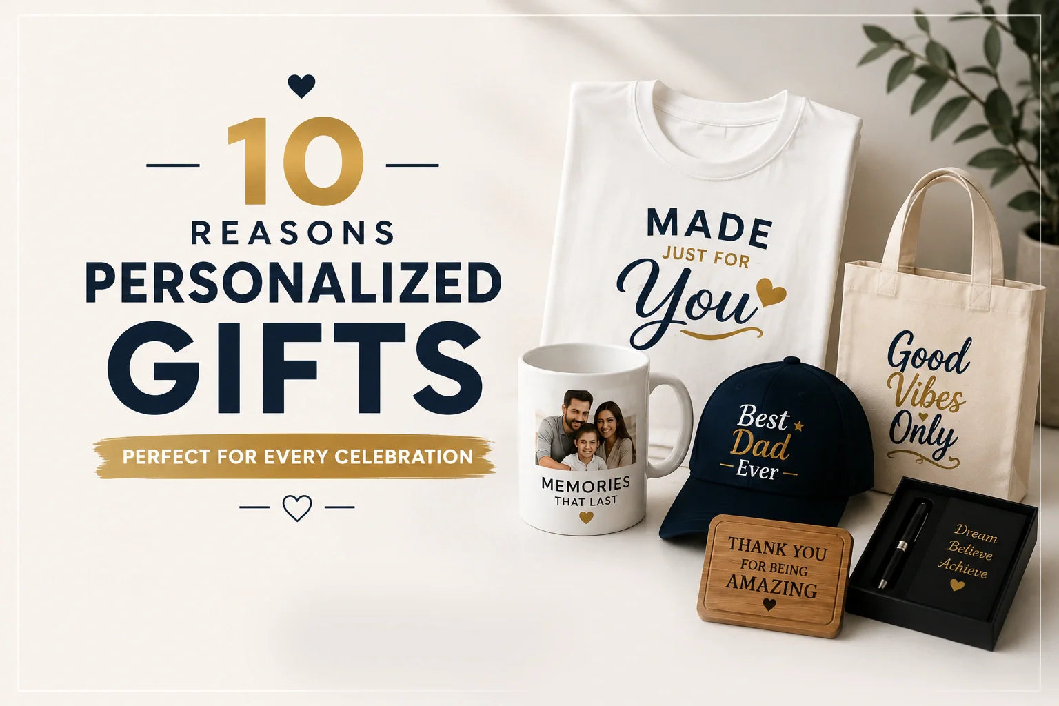 Personalized gifts for celebrations in the UAE including custom T-shirts, printed mugs and embroidered apparel by Customania.