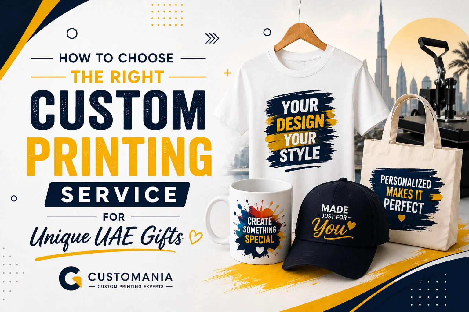 How to choose the right custom printing service for unique UAE gifts with personalized T-shirts, mugs and custom printing by Customania Dubai.