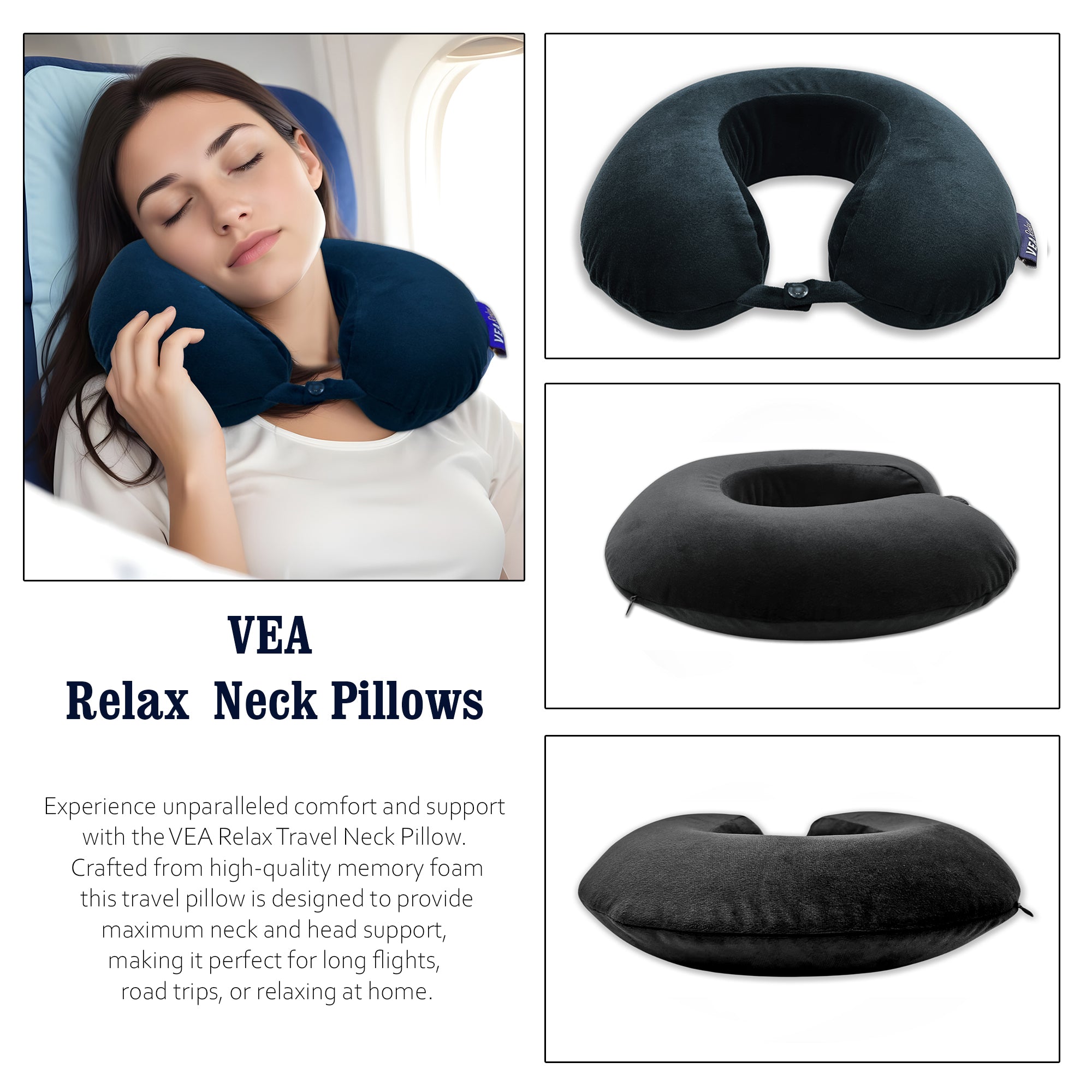 Vea Relax Memory Foam Travel Neck Pillow Black